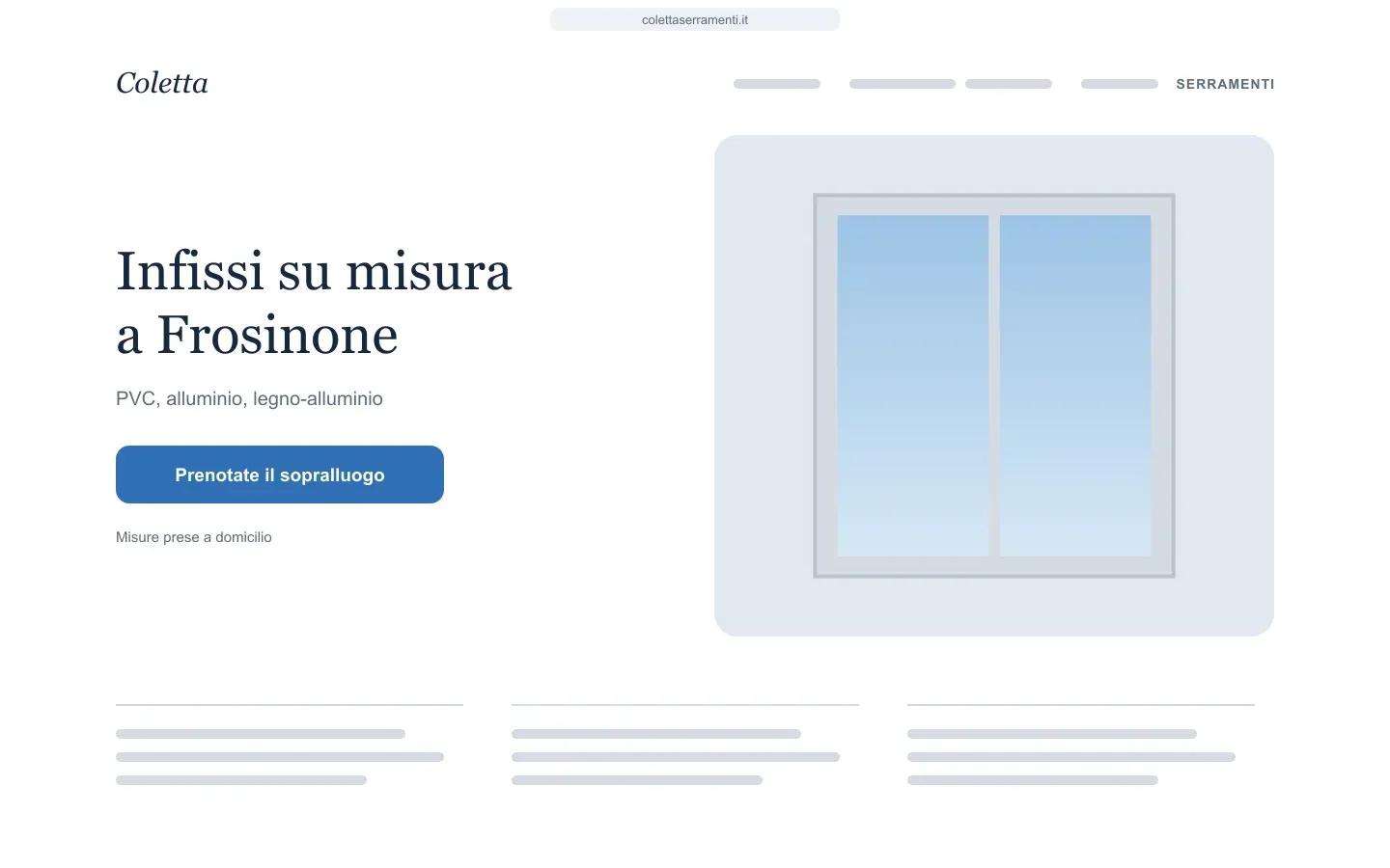Coletta Serramenti: il sito nuovo visto dal computer