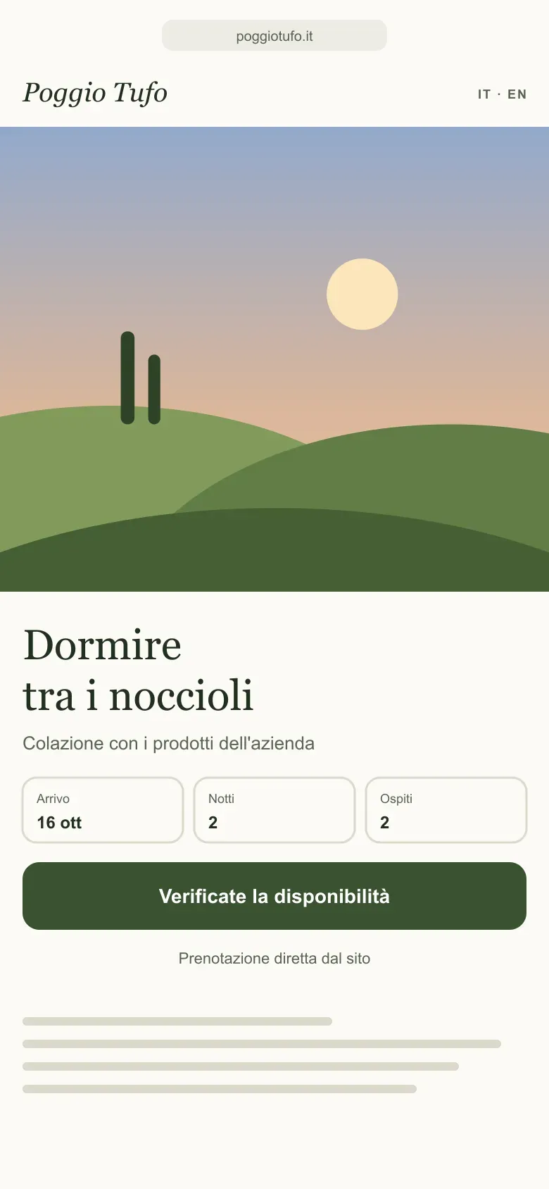 Poggio Tufo: il sito nuovo visto dal telefono