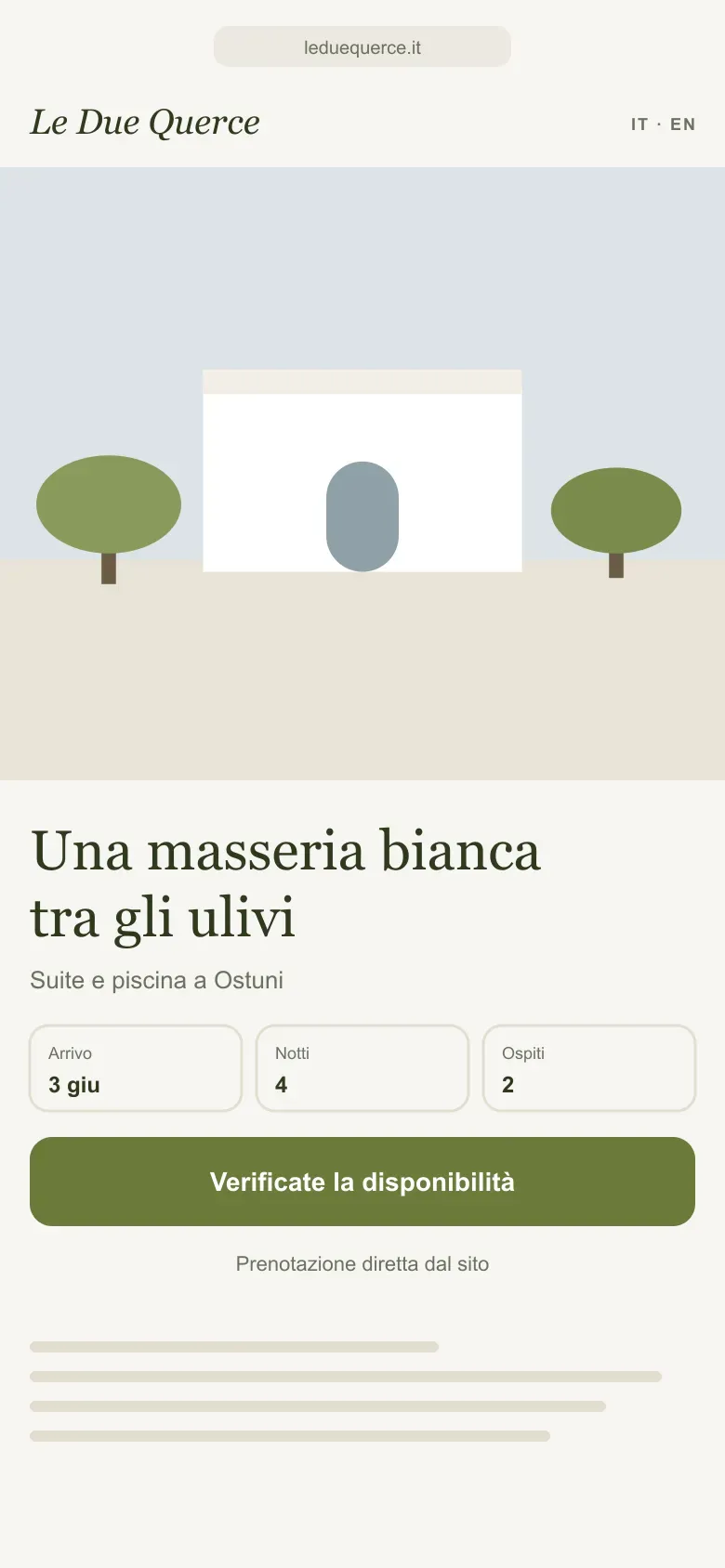Masseria Le Due Querce: il sito nuovo visto dal telefono