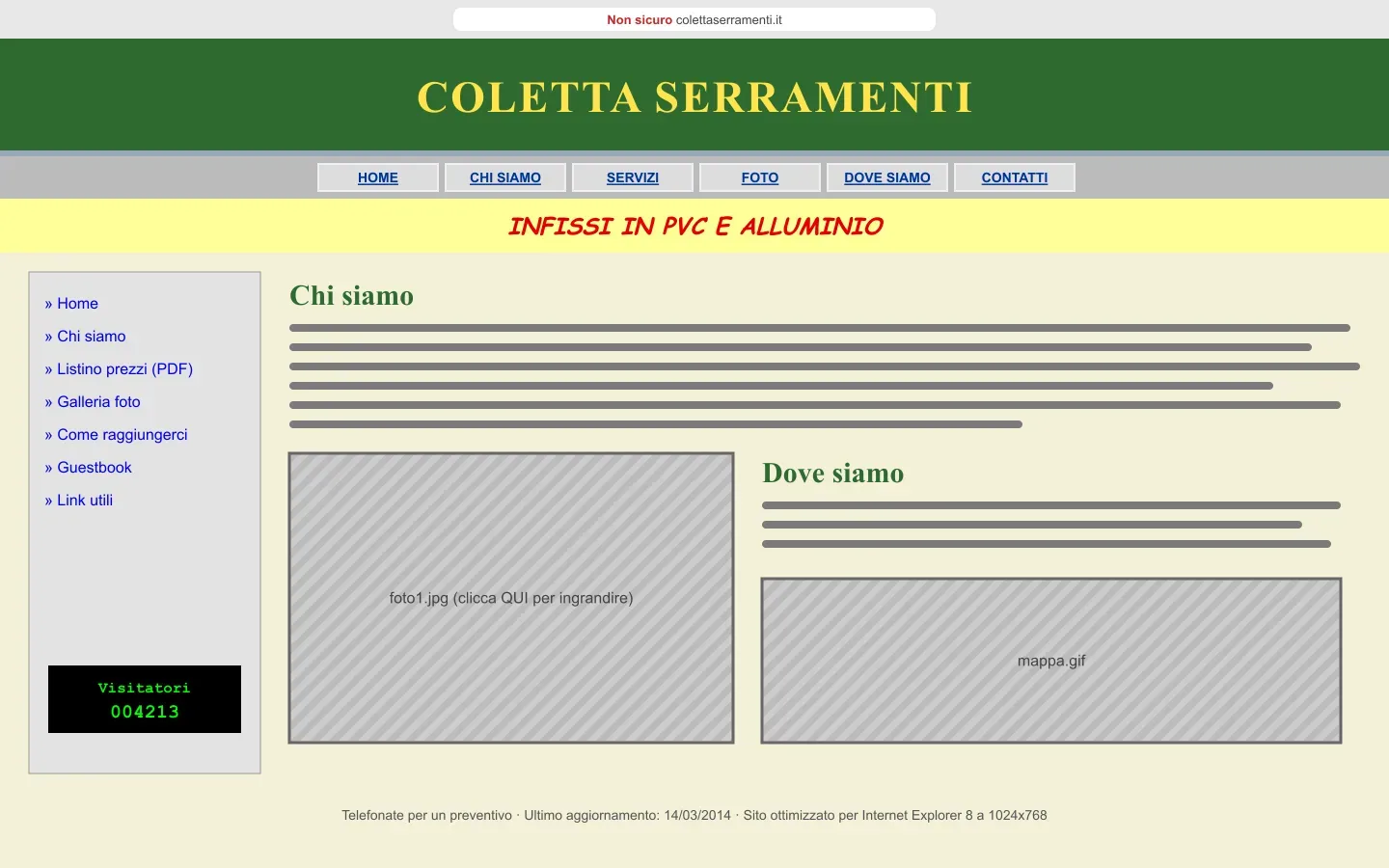 Coletta Serramenti: il sito vecchio visto dal computer