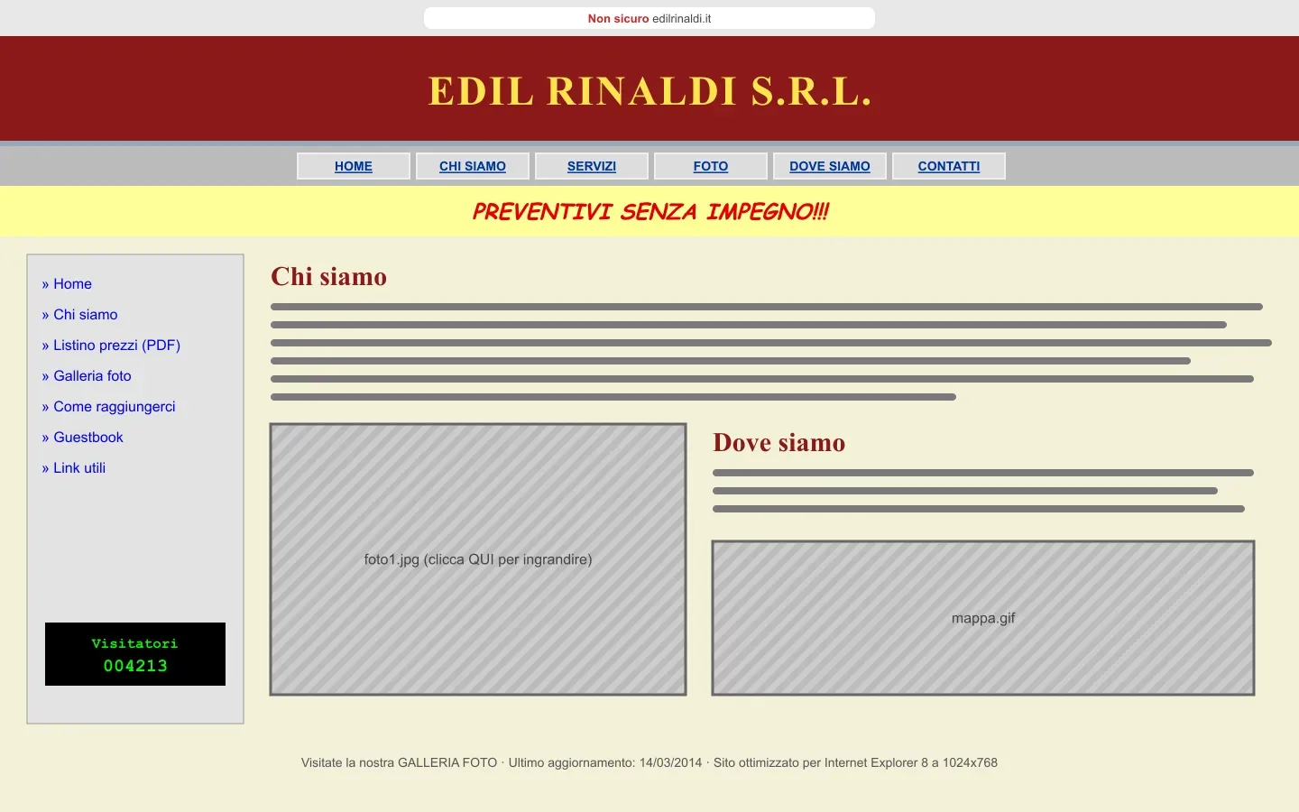 Edil Rinaldi: il sito vecchio visto dal computer